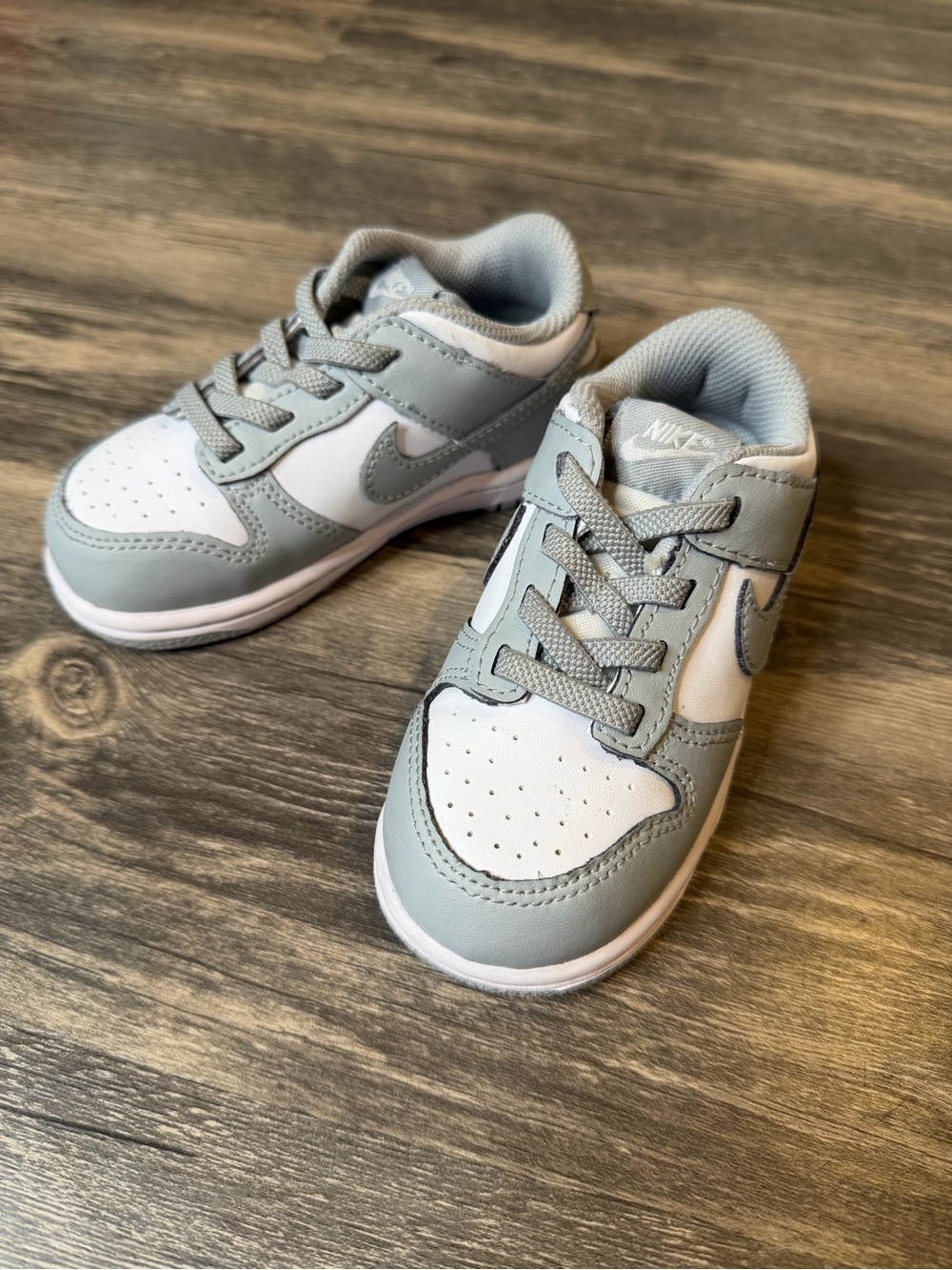 Nike Dunk Low Toddler Shoes Size 8C White Light Gray FB9107-123 Sneakers